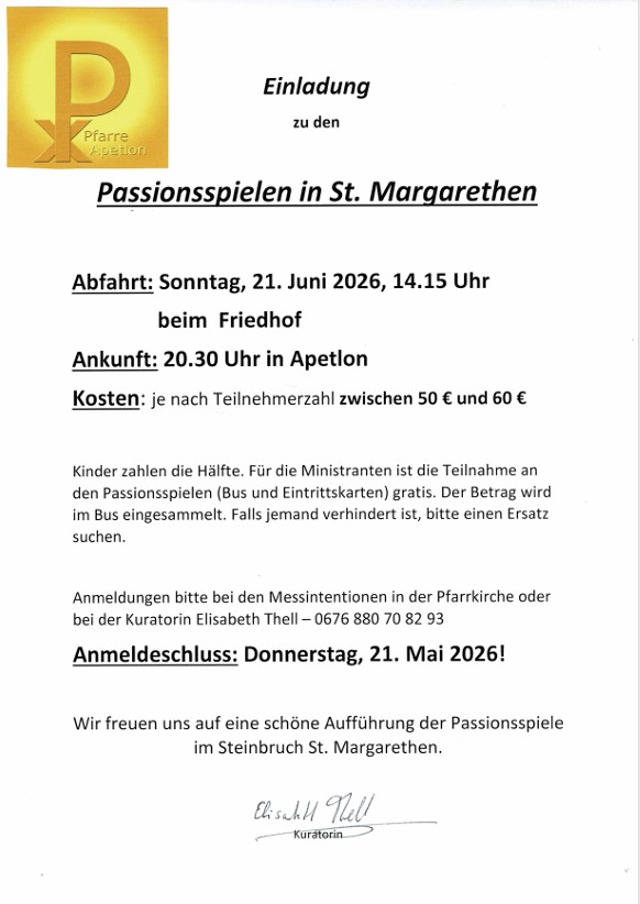 Passionsspiele 2026 Einladung